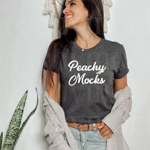 Bella Canvas 3001 Mockup | Dark Grey Heather Shirt Mockup | Dark Grey Heather Model Mockup | Boho Shirt Mockup | Dark Grey Shirt Mockup
