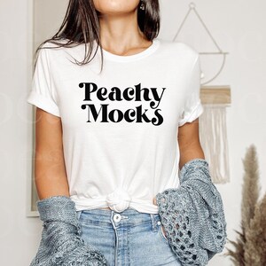 Bella Canvas 3001 Mockup | Model Mockup Shirt | Boho Shirt Mockup | Bella Canvas 3001 White | White T-Shirt Mockup | Summer Mockup