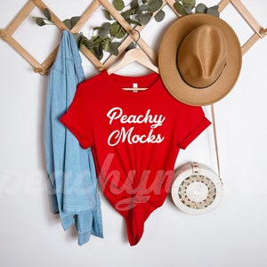 Bella Canvas 3001 Mockup | Bella Canvas 3001 Red T Shirt Mockup | Red T Shirt Mockup | Hanging T Shirt Mockup | Boho Lifestyle Red Mockup