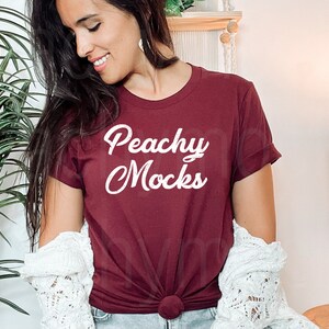 Bella Canvas 3001 Mockup | Maroon T-Shirt Mockup | Model Mockup Shirt | Boho Shirt Mockup | Bella Canvas 3001 Maroon | Summer Mockup