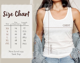 タンクトップ サイズ表 サイズ表、Next Level 1533 タンクトップ サイズ表、1533 サイズ表
