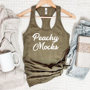 Next Level 1533 Military Green Mockup | Military Green Tank Top Mockup | Next Level 1533 Racerback Mockup | Military Green Flat Lay Mockup