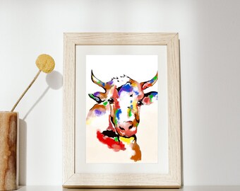 Watercolor Cow Art Print: Abstract Pop Art, Modern Farmhouse Decor
