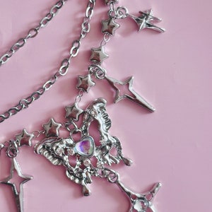 Silver Stainless Steel Butterfly Necklace, Punk Star Choker, Gothic Necklace, Y2k Jewelry, 2000s 90s Necklace, Unisex Edgy Festival Jewelry