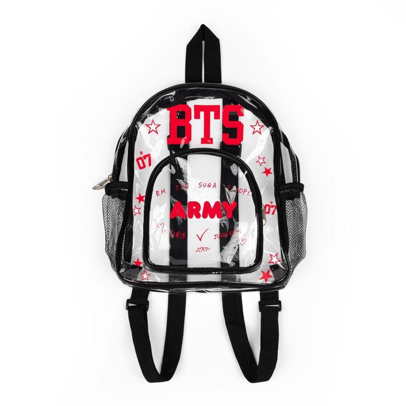 Klar Konzert Rucksack | K-Pop ARMY World Tour Design | Transparente Stadion zugelassene Tasche | Kpop Konzert Rucksack | Y2K Ästhetischer PVC Tagesrucksack Bild 1