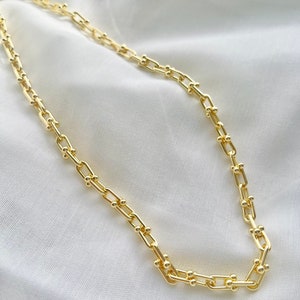 Punk 18K Gold Stainless Steel Thick Clavicle Chain Choker Necklace for Women, Trendy Party Boho Jewelry Collar, Gold Filled Chunky Necklace