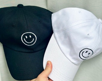Embroidered Happy Face Baseball Cap - Adjustable Unisex Hat