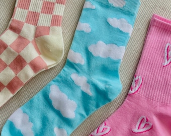 Cloud Pattern Crew Socks: Fun Novelty Socks, BFF Gift