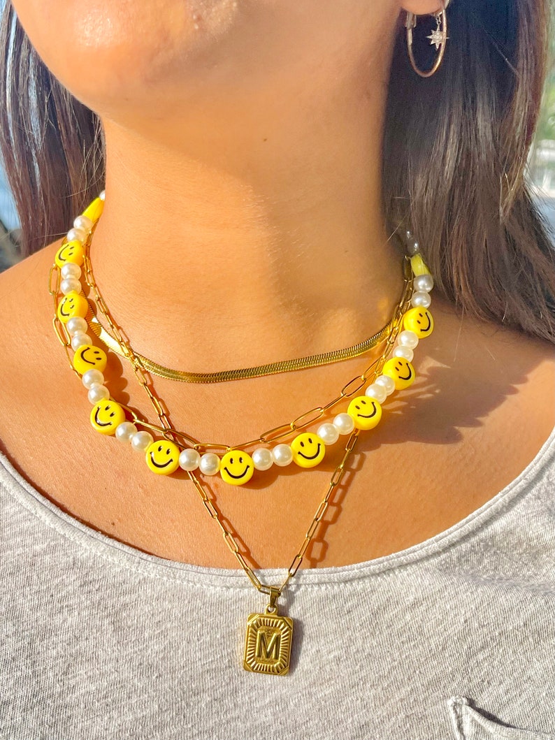 Handmade Beaded Smiley Necklace – Colorful Alloy & Bead Choker For Women, Adjustable Chain