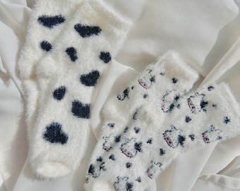 Calcetines de vaca suaves y acogedores, calcetines de vaca unisex, calcetines con estampado de vaca, calcetines mullidos, calcetines novedosos, calcetines suaves y bonitos de regalo, calcetines para dormir divertidos y gruesos