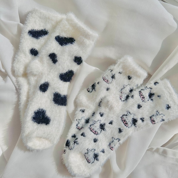 Cozy Fuzzy Cow Socks, Unisex Cow Socks, Cow Print Socks, Fluffy Socks, Novelty Socks, Gift Cute Soft Socks, Fun Thickened Sleeping Socks