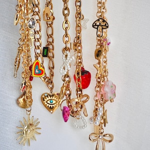 Multi-Charm Gold Chunky Chain Necklace: Kawaii Y2K Coquette Jewelry