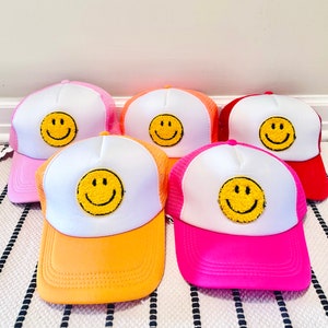 Smiley Face Foam Trucker Hat, Happy Face Trucker Hat, Fashion Trucker Hat, Mesh Back Trucker Hat, Smile Hat, Smiley Face Patch Puff Foam Hat