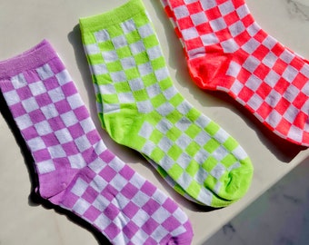 Retro Checkerboard Socks, Happy Socks, Checkered Adult And Kids Socks, Colorful Funky Socks, Cool Funny Unisex Socks, Cozy Preppy Gift Socks