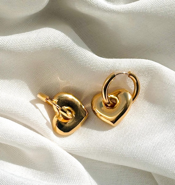Boucles D'oreilles Créoles Coeur Plaqué Or 18 Carats - Marque Tata Gisele - Neuf Avec étiquettes