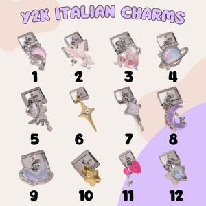 May include: Twelve silver charm bracelets with different colored charms, including a butterfly, a heart, a planet, a star, a moon, and a key. The charms are labeled with numbers 1 through 12.