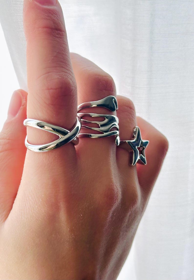 Silver Rings Y2k Adjustable Y2K Silver Ring, Edgy Streetwear Jewelry, Minimalist ...