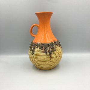 Vintage JASBA KERAMIK Fat Lava Vase Jug N608 1324 from 1970s Orange and Yellow West German Pottery Ceramic Vase