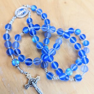 Rosary with 8mm Iridescent Blue Moonstone