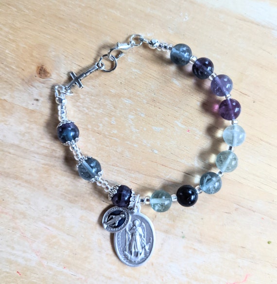 Chaplet of Saint Raphael Bracelet With Natural Fluorite Crystal