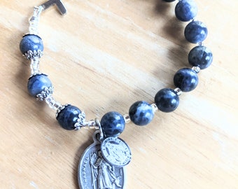St. Raphael Chaplet Bracelet with Blue Sodalite. Patron of healing.