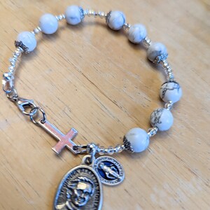 St. Gianna Niner Chaplet bracelet  with White Howlite