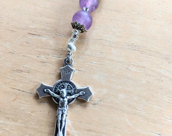 St Andrew Christmas Novena Chaplet with Purple Banded Agate and Rose Quartz.