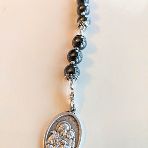 Chaplet of Saint Joseph with Hematite. Patron saint of workers, fathers, travelers, unborn children, and dying a happy death