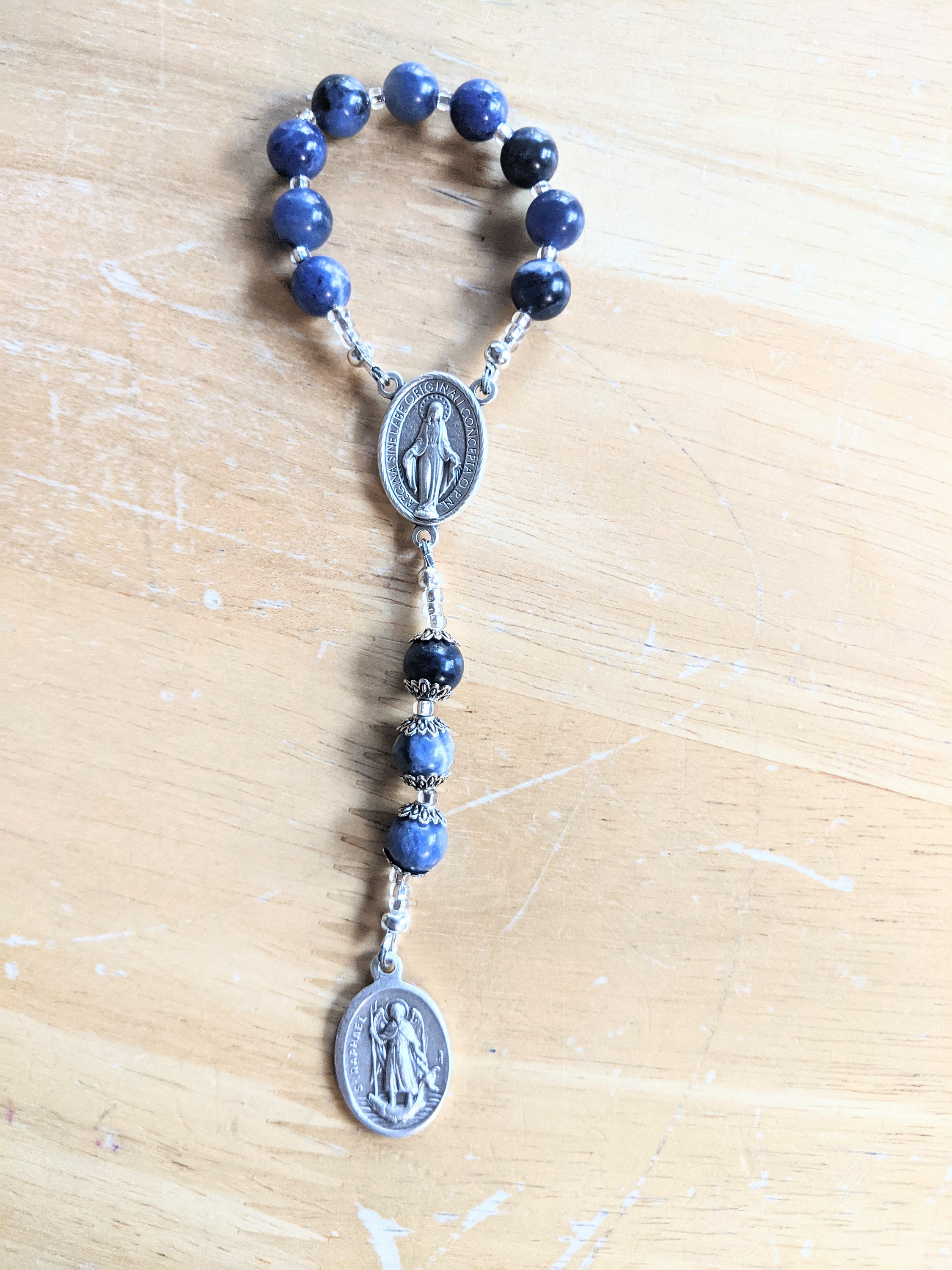 Chaplet of Saint Raphael the Archangel With Blue Sodalite Beads, Patron