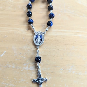 Single Decade Pocket Rosary with Blue Lapis Dyed Tiger Eye Gemstone