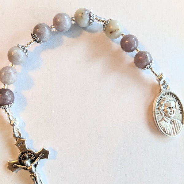 Chaplet of Saint Gianna with Lilac Stone - Patron Saint of Mothers and Unborn children