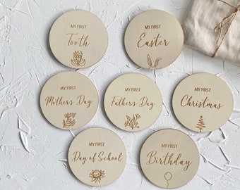 Baby Milestone Discs: 'My First' Wooden Photo Prop Set