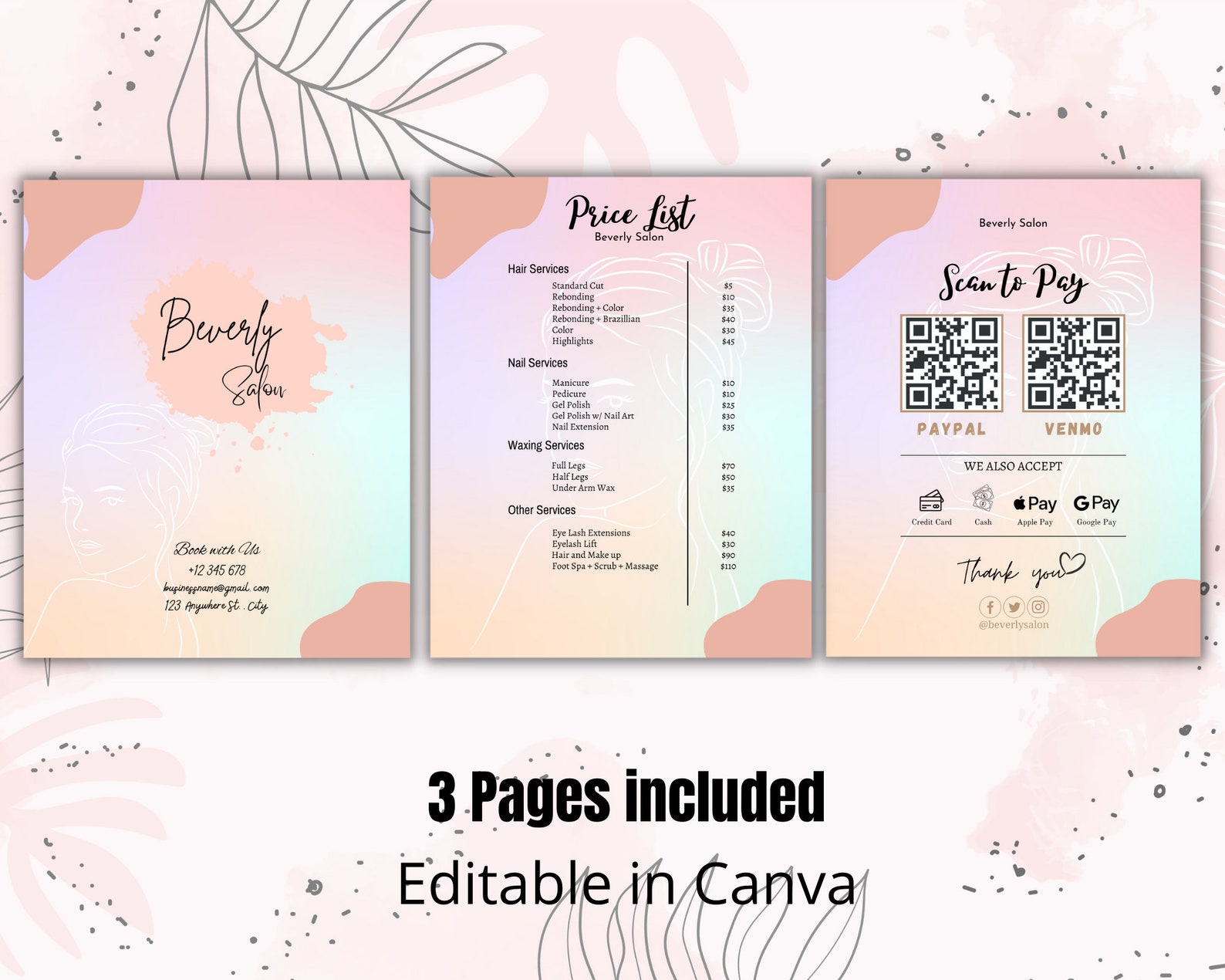 Editable RAINBOW Price List Printable Price List Template Etsy Canada