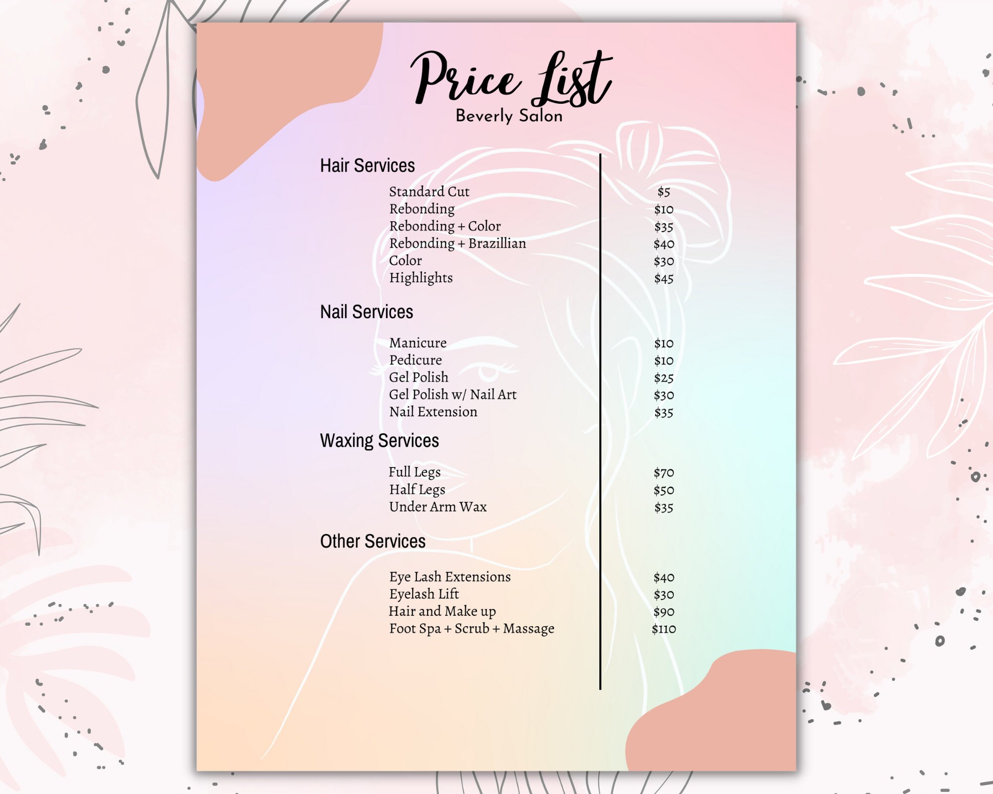 Editable RAINBOW Price List Printable Price List Template Etsy Canada