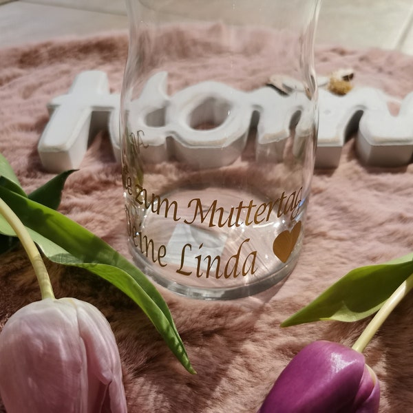 Personalisierte Vase, Muttertags Geschenk, Blumenvase, Individuelle Vase, Blumengefäß,  Geschenk für Mama