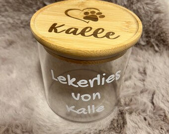 Dose für Lekerlies, Glas mit Holz Deckel, Haustierzubehör,  Aufbewahrung für Hundekekse