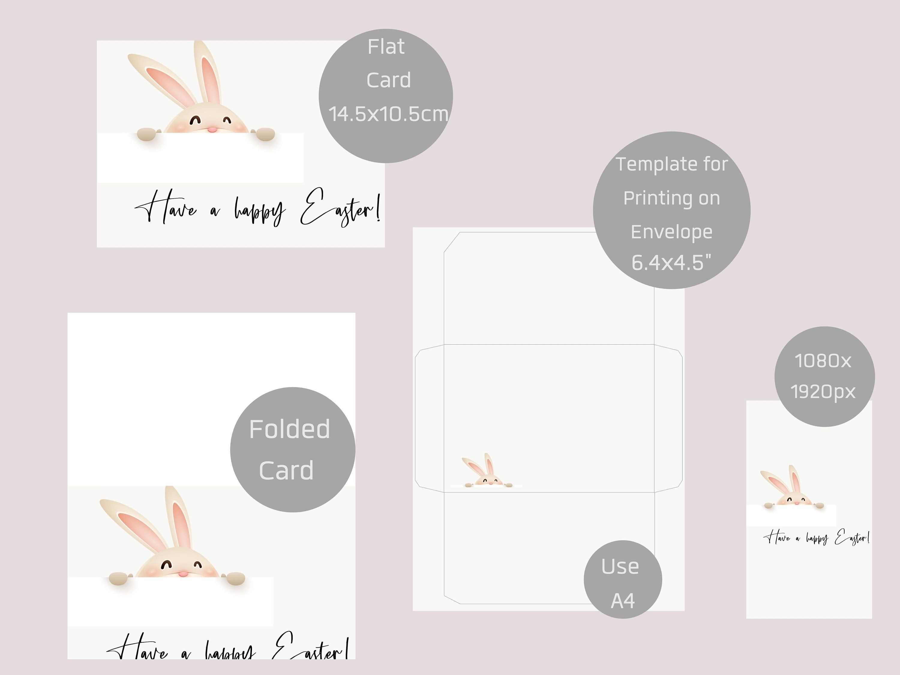 EASTER Rabbit/printable Card/envelope Set/happy Easter Etsy UK