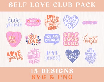 Self Love Club SVG, Self Love Club, Self Love SVG Bundle, Self Love Club pegatina, pegatina de afirmación, amor propio, Self Love Club PNG