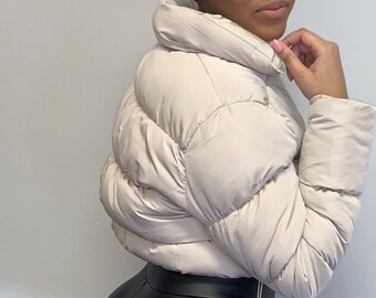 light pink cropped puffer jacket
