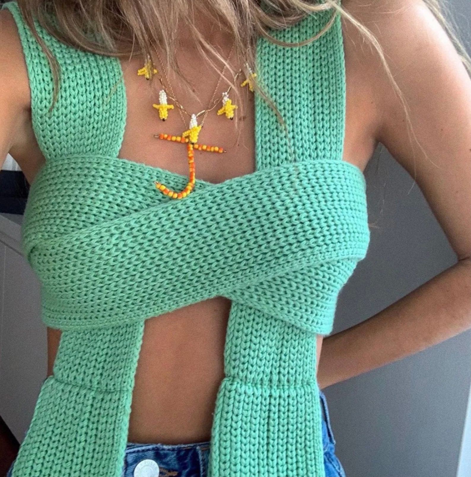 Green Knit Wrap Top / Multi Wear Top Etsy