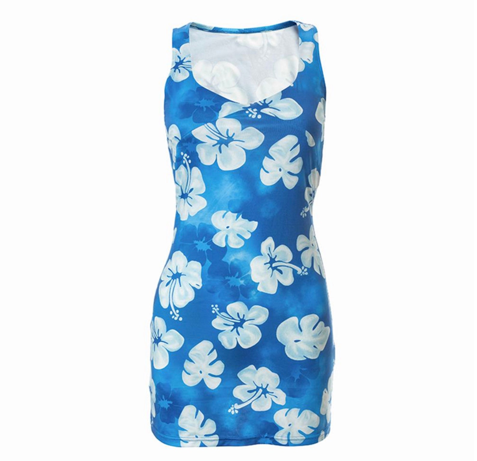 Blue Tropical Hibiscus print halter mini dress y2k 90s Etsy