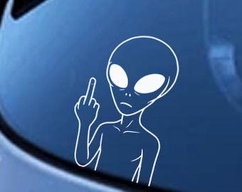 Mittelfinger F * You Alien (2 PACK) Vinyl Aufkleber: UFO Secret Cryptid Autofenster Aufkleber