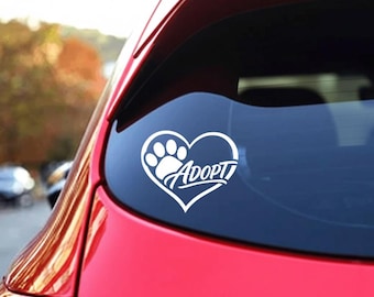 Adopt Herz Paw Rettungs-Haustier-Aufkleber - Adopt Don't Shop Hunderettungsaufkleber - Haustierliebhaber Auto-Fenster-Vinyl
