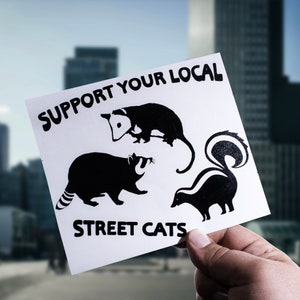 Support Your Local Street Cats Decal Sticker - Vinyl Graphic, Funny Stickers, Coexist, Local Animals, Weird Decals, Racoon, Possum, Skunk