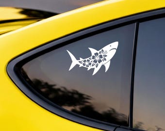 Floral Hai Vinyl Aufkleber - Bold Aquatic Küsten Ozean Meereswelt Hai Autofenster Aufkleber Aufkleber, wasserdicht Vinyl, Outdoor