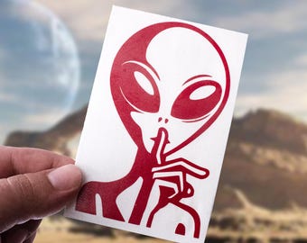 Shhh Alien (2 PACK) Vinyl Aufkleber: UFO Secret Cryptid Autofenster Aufkleber