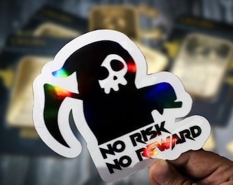 Sensenmann Aufkleber: Kein Risiko, keine Belohnung, lustiger schwarzer Humor Aufkleber