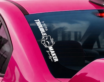 Pegatina "Trouble Maker" / Pegatina para coche japonés JDM con gato anime / Vinilo decorativo "Tuner Culture"
