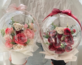 Rose flower balloon: balloon flower, Flower bouquet, teddy bear bouquet, flower gift, gift for her, birthday gift