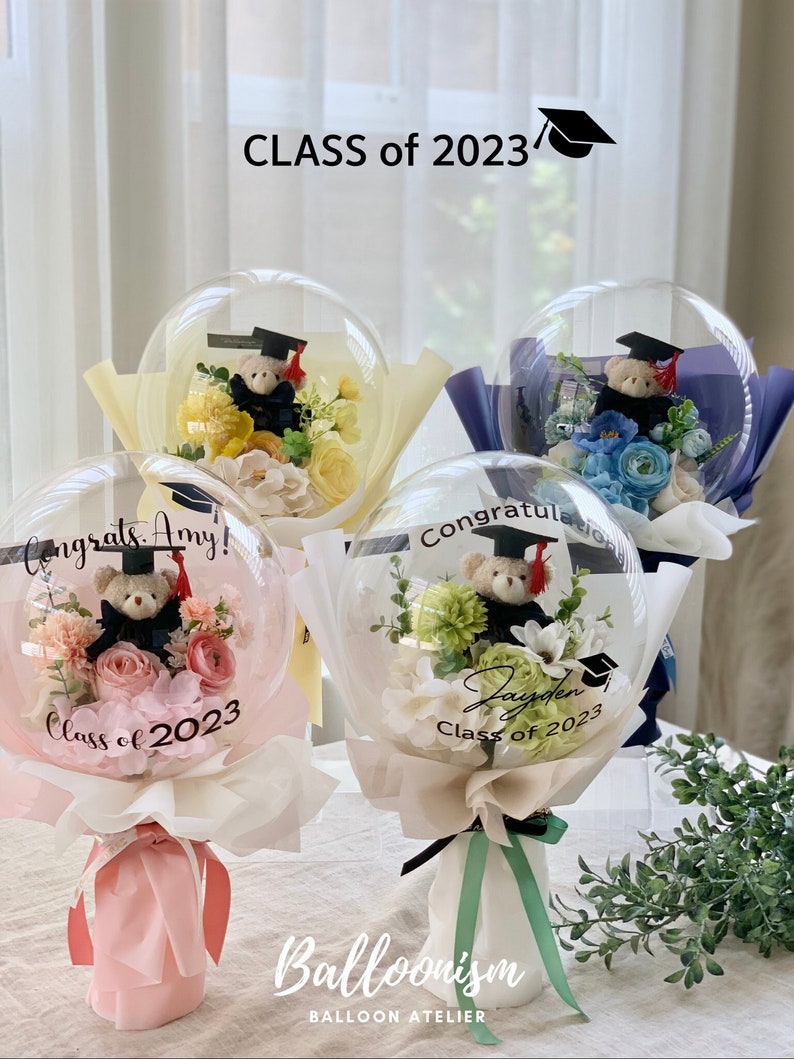 Graduation bouquet: flower arrangement, Flower balloon, personalized gift, Flower bouquet, recital flower bouquet, Graduation gift image 2